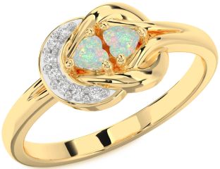 Diamond Emerald Gold Knot Two Heart Birthstone Ring