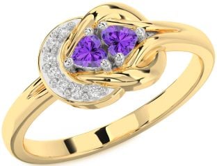 Diamond Emerald Platinum & Yellow Gold Knot Two Heart Birthstone Ring