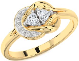 Diamond White Yellow Gold Two Heart Ring