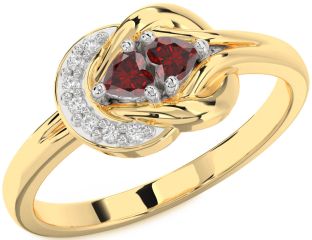 Diamond Emerald Platinum & Yellow Gold Knot Two Heart Birthstone Ring