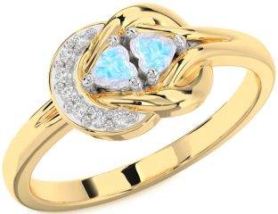 Diamond Emerald Platinum & Yellow Gold Knot Two Heart Birthstone Ring