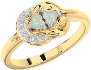 Diamond Emerald Platinum & Yellow Gold Knot Two Heart Birthstone Ring