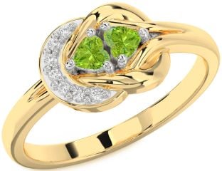 Diamond Emerald Platinum & Yellow Gold Knot Two Heart Birthstone Ring