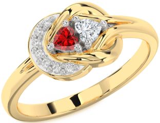 Diamond Emerald Platinum & Yellow Gold Knot Two Heart Birthstone Ring