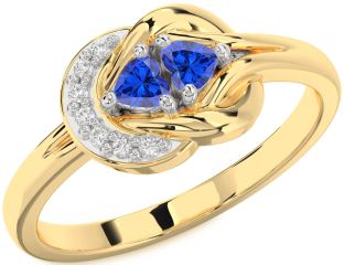 Diamond Emerald Platinum & Yellow Gold Knot Two Heart Birthstone Ring