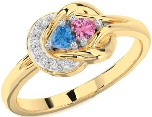 Diamond Platinum & Yellow Gold Knot Two Heart Promise Ring