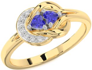 Diamond Emerald Platinum & Yellow Gold Knot Two Heart Birthstone Ring