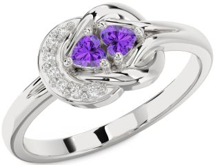 Diamond Emerald Platinum Knot Two Heart Birthstone Ring