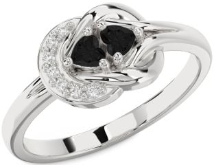 Black Diamond Silver Knot Two Heart Ring