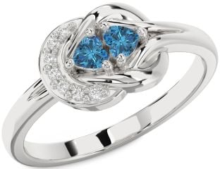 Blue Diamond Silver Knot Two Heart Ring