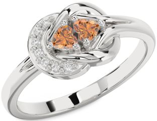 Diamond Emerald Platinum Knot Two Heart Birthstone Ring