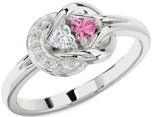 Diamond Silver Knot Two Heart Promise Ring