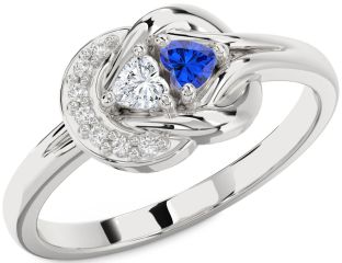 Diamond Silver Knot Two Heart Promise Ring