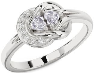 Salt & Pepper Diamond Silver Knot Two Heart Ring