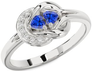 Diamond Emerald Platinum Knot Two Heart Birthstone Ring