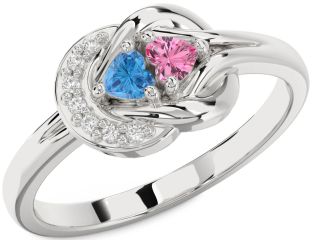 Diamond Platinum Knot Two Heart Promise Ring