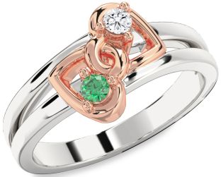 Rose Gold Silver Heart Two Stone Promise Ring