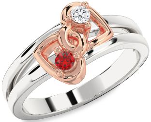 Emerald Platinum & Rose Gold Heart Two Stone Birthstone Ring