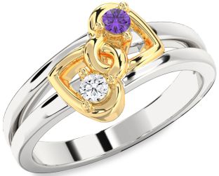 Gold Silver Heart Two Stone Promise Ring