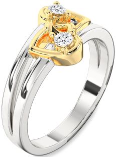 Diamond Silver & 10K gold Heart Two Stone Ring