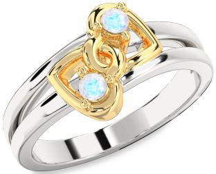 Moonstone Gold Silver Heart Two Stone Ring