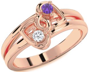 Rose Gold Silver Heart Two Stone Promise Ring