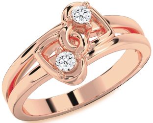 Diamond Rose Gold Heart Round Two Stone Ring