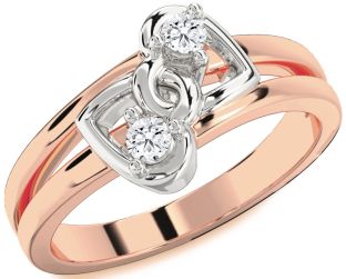 Diamond White Rose Gold Heart Round Two Stone Ring