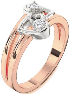 Diamond White Rose Gold Heart Two Stone Ring