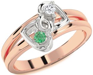 Rose Gold Silver Heart Two Stone Promise Ring