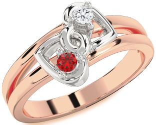 Emerald Platinum & Rose Gold Heart Two Stone Birthstone Ring