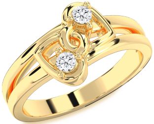Diamond Gold Heart Round Two Stone Ring