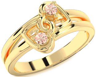 Morganite Gold Silver Heart Two Stone Ring