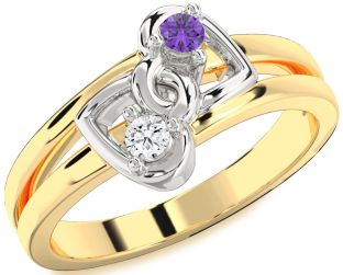 Gold Silver Heart Two Stone Promise Ring