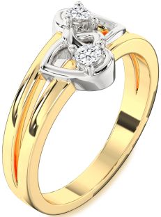 Diamond White Yellow Gold Heart Two Stone Ring