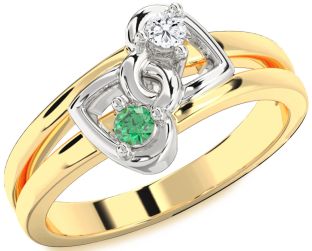 Gold Silver Heart Two Stone Promise Ring