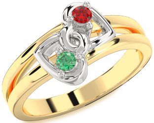 Emerald Platinum & Yellow Gold Heart Two Stone Birthstone Ring