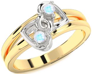 Moonstone Gold Silver Heart Two Stone Ring
