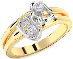 Salt & Pepper Diamond Gold Silver Heart Two Stone Ring