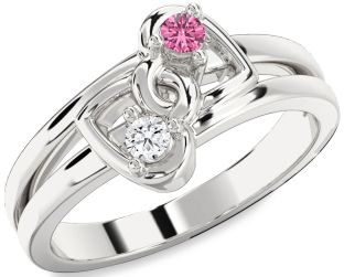 Silver Heart Two Stone Promise Ring