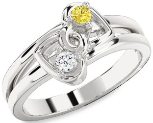 Silver Heart Two Stone Promise Ring