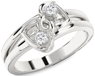 Diamond White Gold Heart Round Two Stone Ring