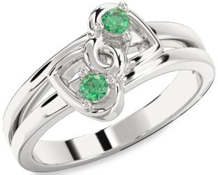 Emerald Platinum Heart Two Stone Birthstone Ring