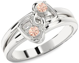 Morganite Silver Heart Two Stone Ring