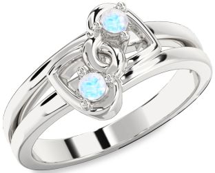 Moonstone Silver Heart Two Stone Ring