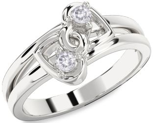 Salt & Pepper Diamond Silver Heart Two Stone Ring