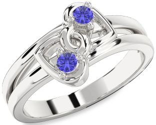 Tanzanite Silver Heart Two Stone Ring