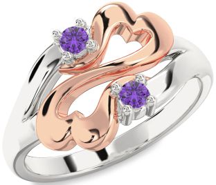 Emerald Platinum & Rose Gold Infinity Heart Two Stone Birthstone Ring