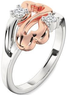 Diamond Silver & 10K Rose Gold Infinity Heart Two Stone Ring