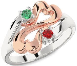Silver & 10K Rose Gold Infinity Heart Two Stone Promise Ring